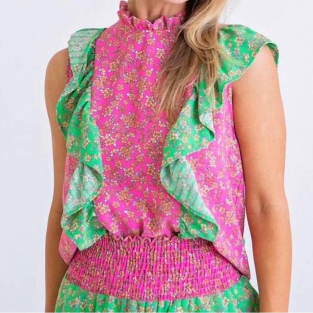 Karlie Pink and Green Floral Blouse